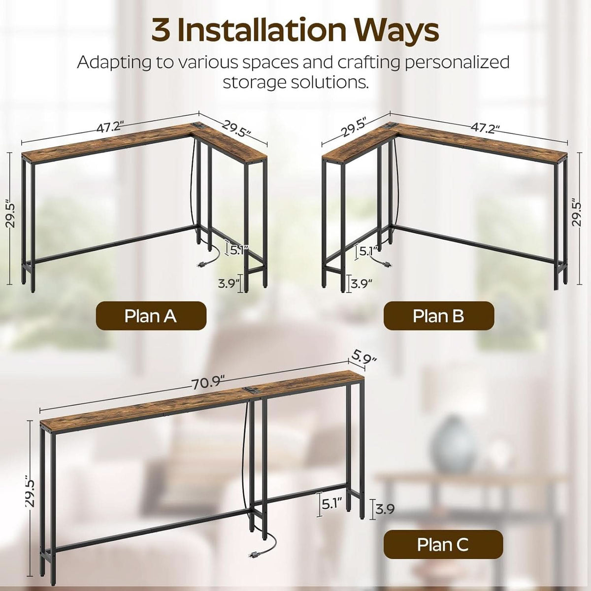 Seventy Inches Narrow Console Table With Charging Outlets - Dynamic Power Supply - Sofa Table