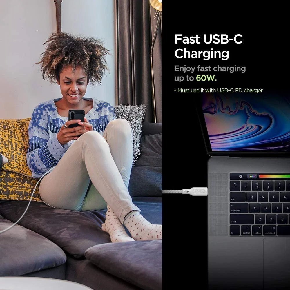 Spigen DuraSync 60W USB C to USB C High Speed Fast Charging Cable 4.9FT 2 Pack - Dynamic Power Supply - n/a