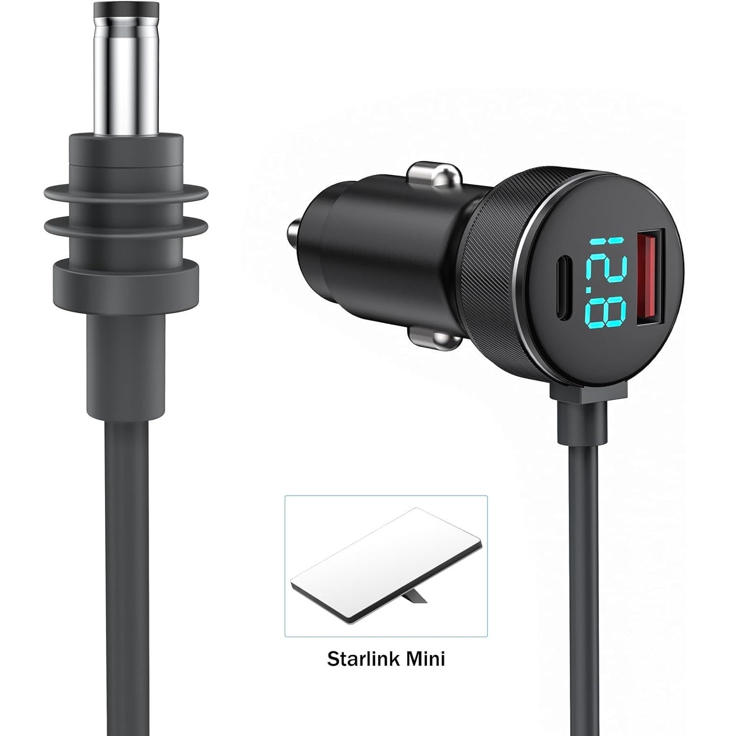 Starlink Mini Car Charger with Digital Display | 100W Type - C Power Cord - Dynamic Power Supply - Starlink