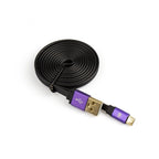A coiled black USB-A 2.0 to Micro USB Cable with gold-plated connectors and purple housings, featuring a standard USB-A plug on one end and a micro-USB plug on the other—perfect for charging or connecting devices like an Xbox One controller or PS4 controller—displayed against a white background.