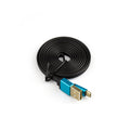 A USB-A 2.0 to Micro USB Cable featuring a coiled black design with blue connectors, equipped with a standard USB-A plug on one end and a micro-USB plug on the other—ideal for charging devices such as a PS4 controller or Xbox One controller—is displayed on a white background.