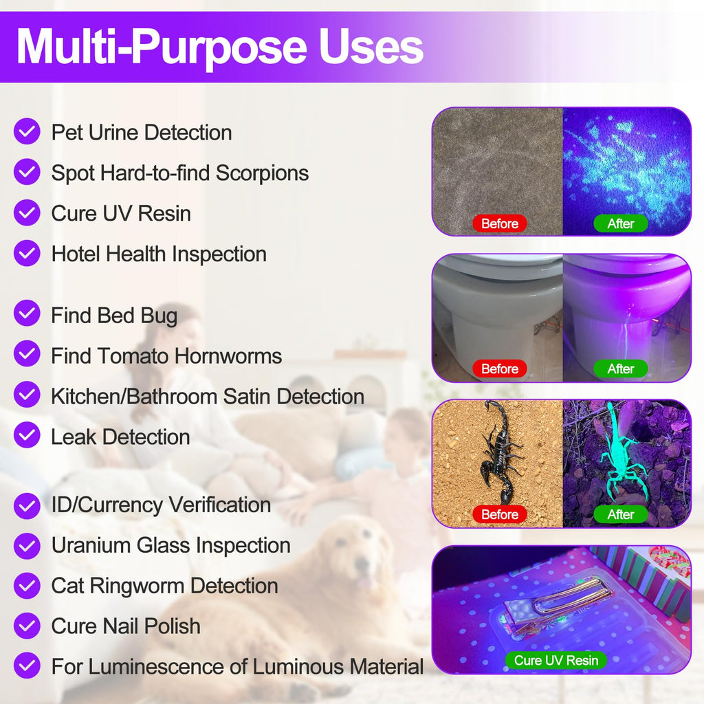 Vansky Black Light UV Flashlight, Upgraded 51 LED 395nm Blacklight Pet Urine Detector for Dog/Cat Urine, Dry Stains, Bed Bug, Matching with Pet Odor Eliminator(Batteries are Included) - Dynamic Power Supply - 