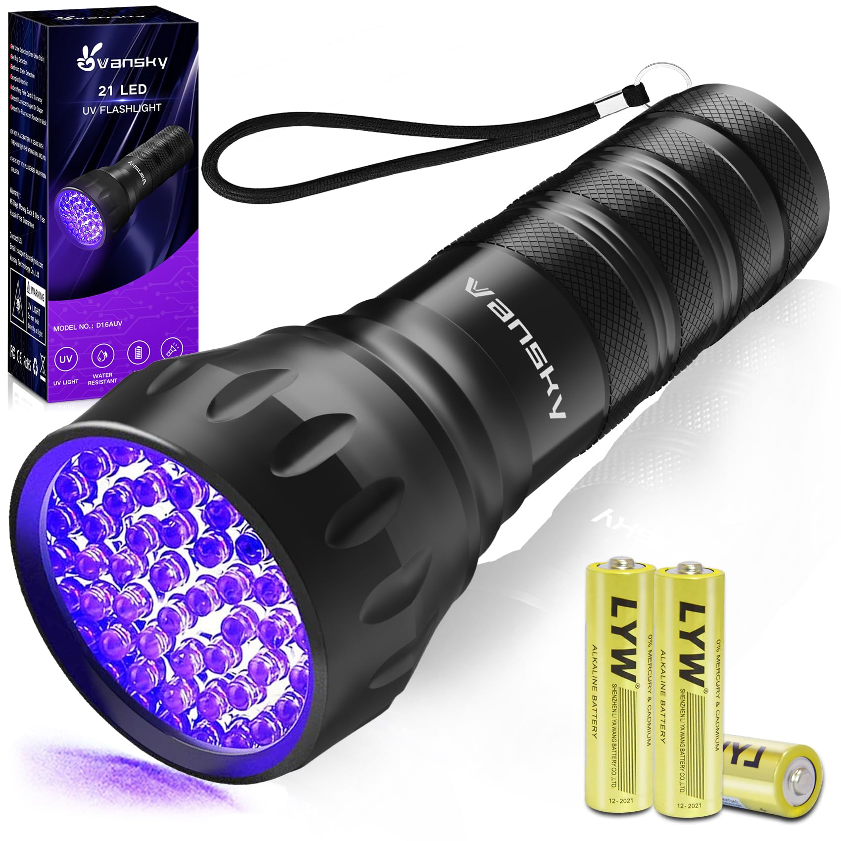 Vansky Black Light UV Flashlight, Upgraded 51 LED 395nm Blacklight Pet Urine Detector for Dog/Cat Urine, Dry Stains, Bed Bug, Matching with Pet Odor Eliminator(Batteries are Included) - Dynamic Power Supply - 