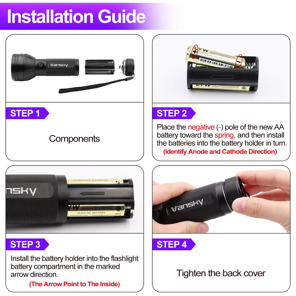 Vansky Black Light UV Flashlight, Upgraded 51 LED 395nm Blacklight Pet Urine Detector for Dog/Cat Urine, Dry Stains, Bed Bug, Matching with Pet Odor Eliminator(Batteries are Included) - Dynamic Power Supply - 